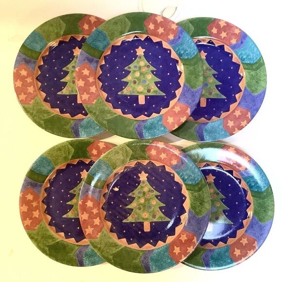 SANGO Plate Potpourri Collection by Sue Zipkin Christmas Pine Plate set of 6 - Picture 4 of 9
